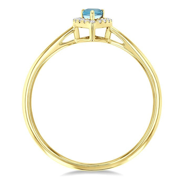 5x3 MM Pear Shape Aquamarine and 1/20 Ctw Round Cut Diamond Halo Semi-Precious Ring in 10K Yellow Gold