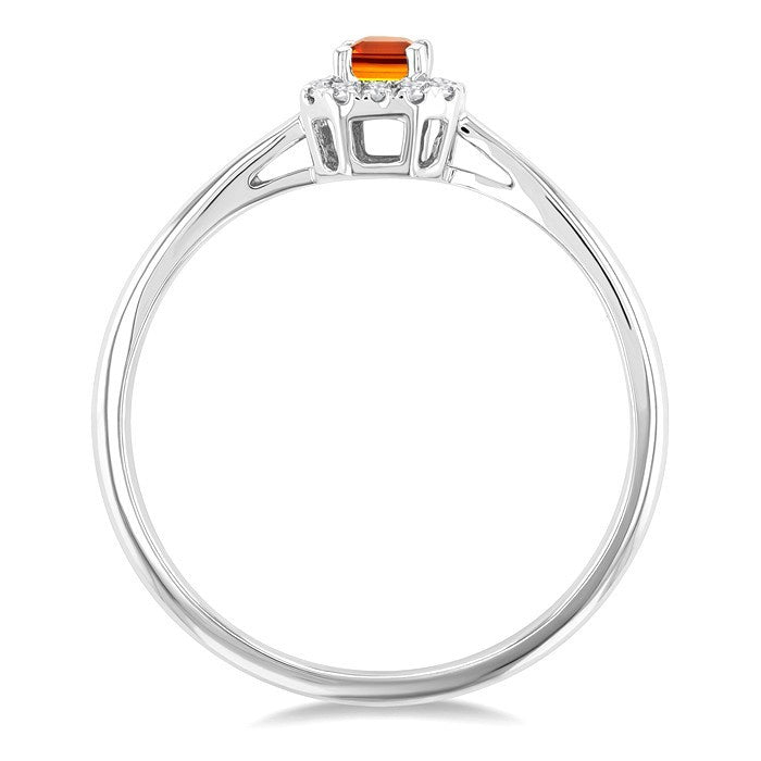 5x3 MM Octagonal Shape Citrine and 1/20 Ctw Round Cut Diamond Halo Semi-Precious Ring in 10K White Gold