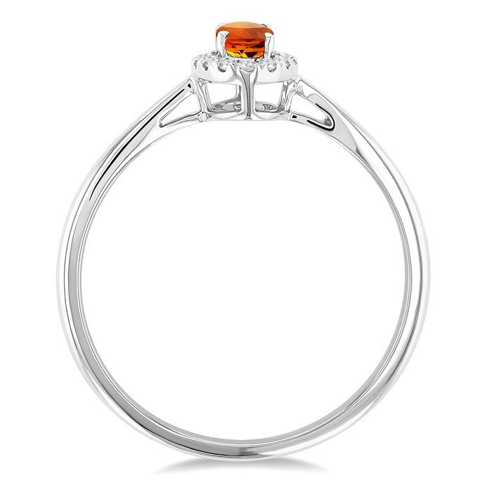 5x3 MM Oval Shape Citrine and 1/20 Ctw Round Cut Diamond Halo Semi-Precious Ring in 10K White Gold