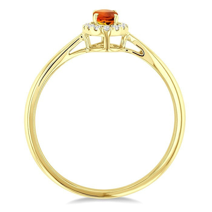 5x3 MM Oval Shape Citrine and 1/20 Ctw Round Cut Diamond Halo Semi-Precious Ring in 10K Yellow Gold
