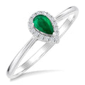 5x3 MM Pear Shape Emerald and 1/20 Ctw Round Cut Diamond Halo Precious Ring in 10K White Gold