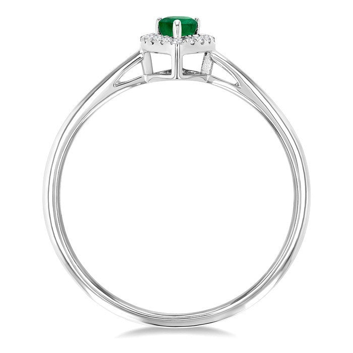 5x3 MM Pear Shape Emerald and 1/20 Ctw Round Cut Diamond Halo Precious Ring in 10K White Gold