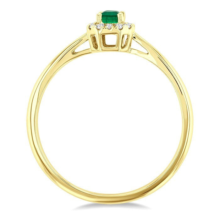 5x3 MM Octagonal Shape Emerald and 1/20 Ctw Round Cut Diamond Halo Precious Ring in 10K Yellow Gold