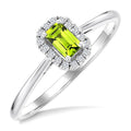 5x3 MM Octagonal Shape Peridot and 1/20 Ctw Round Cut Diamond Halo Semi-Precious Ring in 10K White Gold