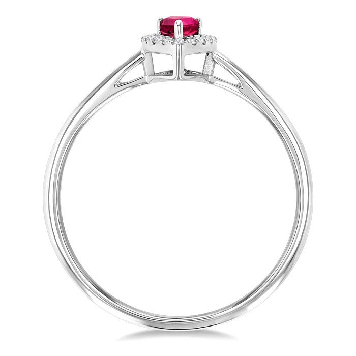 5x3 MM Pear Shape Pink Tourmaline and 1/20 Ctw Round Cut Diamond Halo Semi-Precious Ring in 10K White Gold