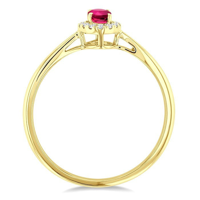 5x3 MM Oval Shape Pink Tourmaline and 1/20 Ctw Round Cut Diamond Halo Semi-Precious Ring in 10K Yellow Gold