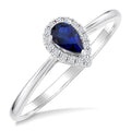 5x3 MM Pear Shape Sapphire and 1/20 Ctw Round Cut Diamond Halo Precious Ring in 10K White Gold