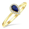5x3 MM Pear Shape Sapphire and 1/20 Ctw Round Cut Diamond Halo Precious Ring in 10K Yellow Gold