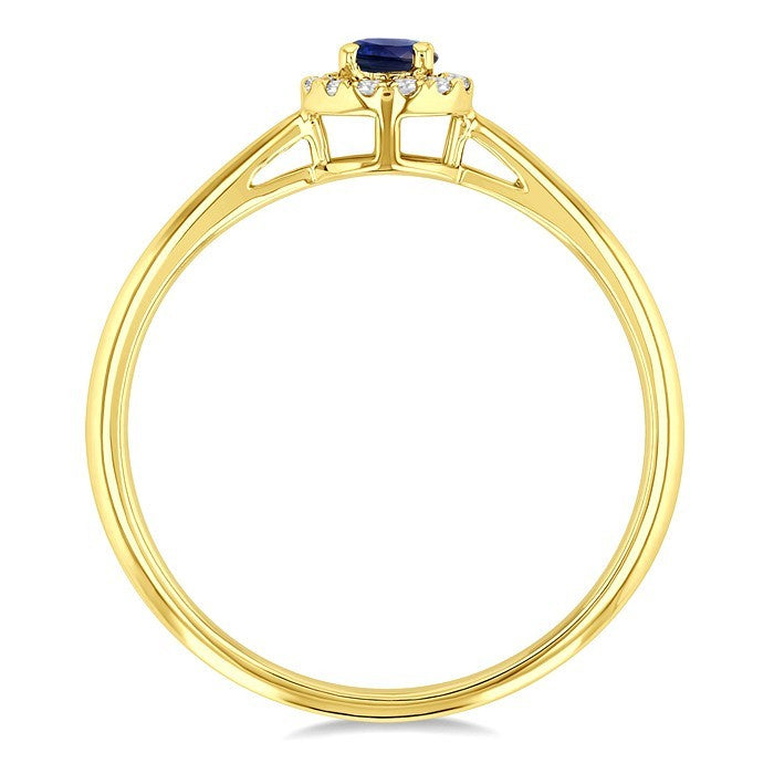 3.25 MM Round Sapphire and 1/20 Ctw Round Cut Diamond Halo Precious Ring in 10K Yellow Gold