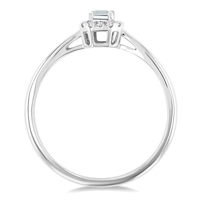 5x3 MM Octagonal Shape White Topaz and 1/20 Ctw Round Cut Diamond Halo Semi-Precious Ring in 10K White Gold