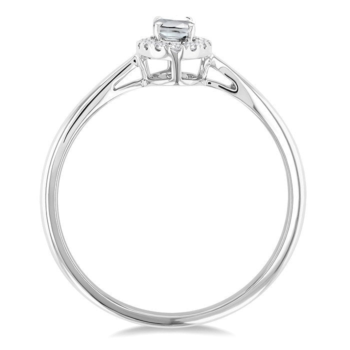 5x3 MM Oval Shape White Topaz and 1/20 Ctw Round Cut Diamond Halo Semi-Precious Ring in 10K White Gold