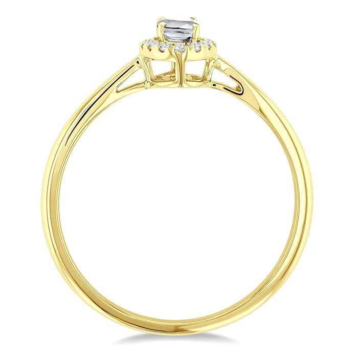 5x3 MM Oval Shape White Topaz and 1/20 Ctw Round Cut Diamond Halo Semi-Precious Ring in 10K Yellow Gold