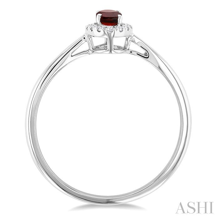 5x3 MM Oval Shape Garnet and 1/20 Ctw Round Cut Diamond Halo Semi-Precious Ring in 14K White Gold