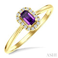 5x3 MM Octagonal Shape Amethyst and 1/20 Ctw Round Cut Diamond Halo Semi-Precious Ring in 10K Yellow Gold
