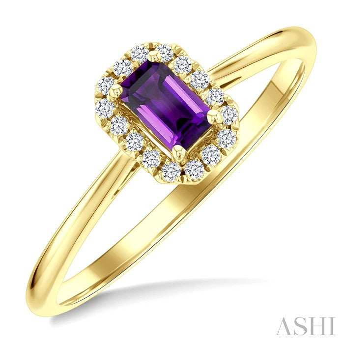 5x3 MM Octagonal Shape Amethyst and 1/20 Ctw Round Cut Diamond Halo Semi-Precious Ring in 10K Yellow Gold