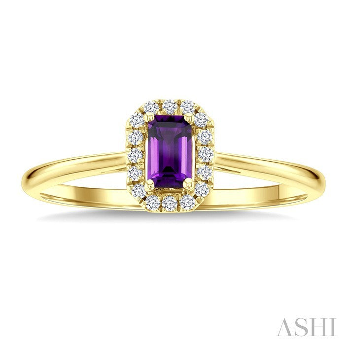 5x3 MM Octagonal Shape Amethyst and 1/20 Ctw Round Cut Diamond Halo Semi-Precious Ring in 10K Yellow Gold