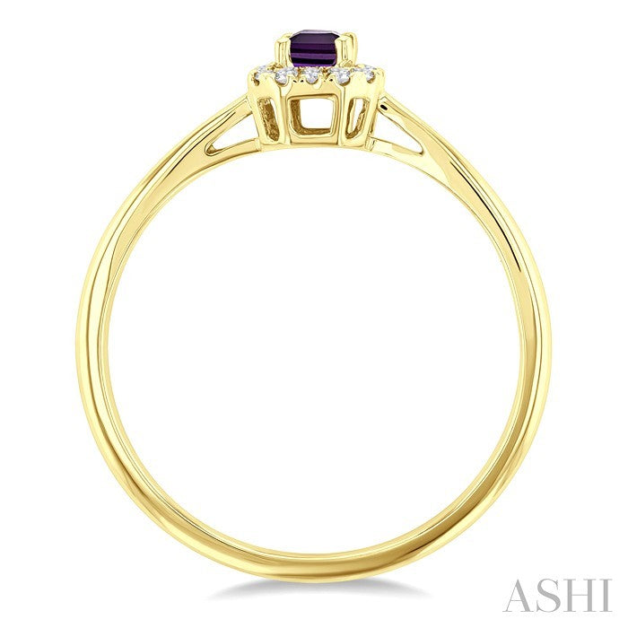 5x3 MM Octagonal Shape Amethyst and 1/20 Ctw Round Cut Diamond Halo Semi-Precious Ring in 10K Yellow Gold