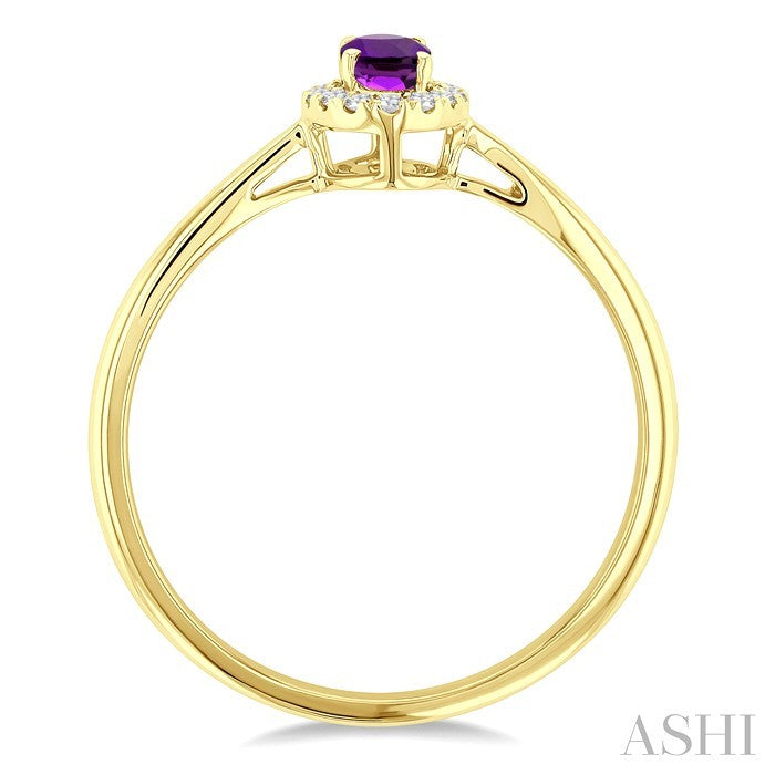 5x3 MM Oval Shape Amethyst and 1/20 Ctw Round Cut Diamond Halo Semi-Precious Ring in 10K Yellow Gold