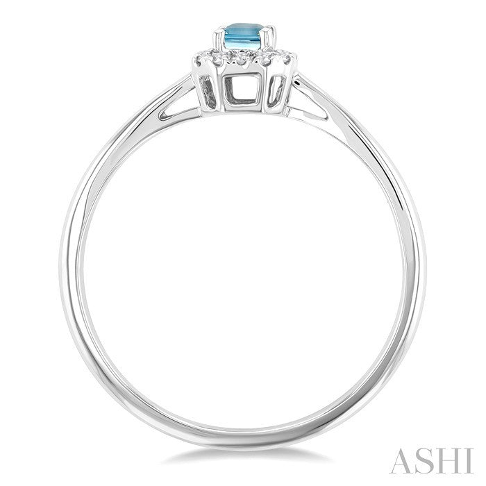 5x3 MM Octagonal Shape Aquamarine and 1/20 Ctw Round Cut Diamond Halo Semi-Precious Ring in 10K White Gold