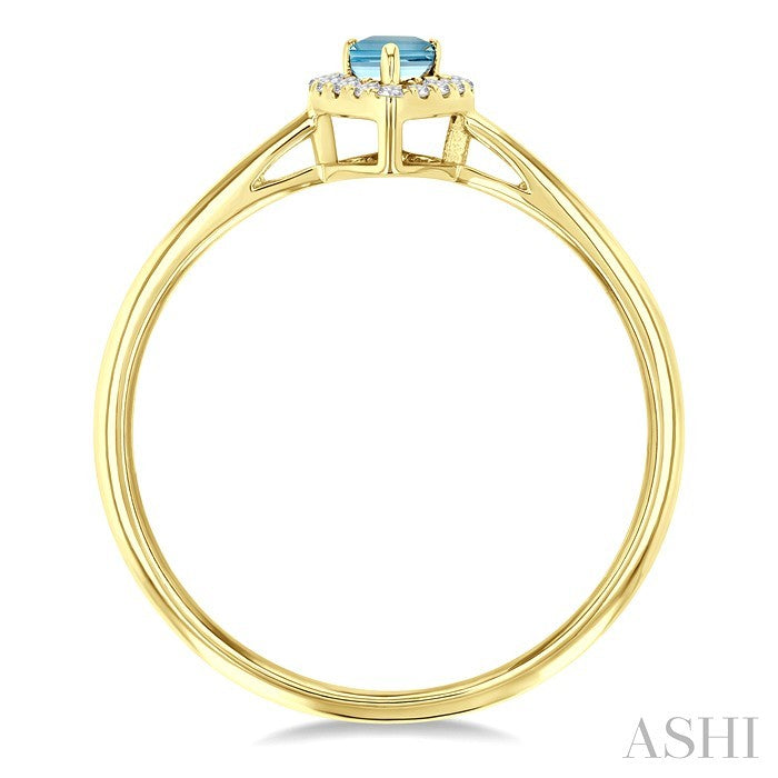 5x3 MM Pear Shape Aquamarine and 1/20 Ctw Round Cut Diamond Halo Semi-Precious Ring in 10K Yellow Gold