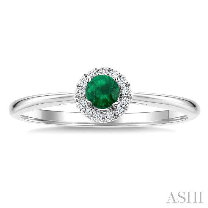 3.25 MM Round Emerald and 1/20 Ctw Round Cut Diamond Halo Precious Ring in 10K White Gold