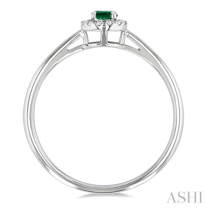 3.25 MM Round Emerald and 1/20 Ctw Round Cut Diamond Halo Precious Ring in 10K White Gold