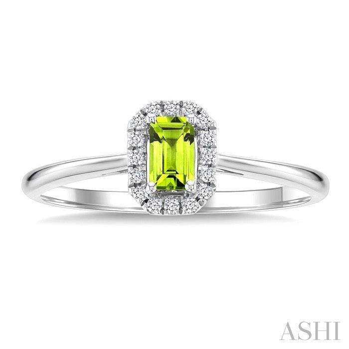5x3 MM Octagonal Shape Peridot and 1/20 Ctw Round Cut Diamond Halo Semi-Precious Ring in 10K White Gold