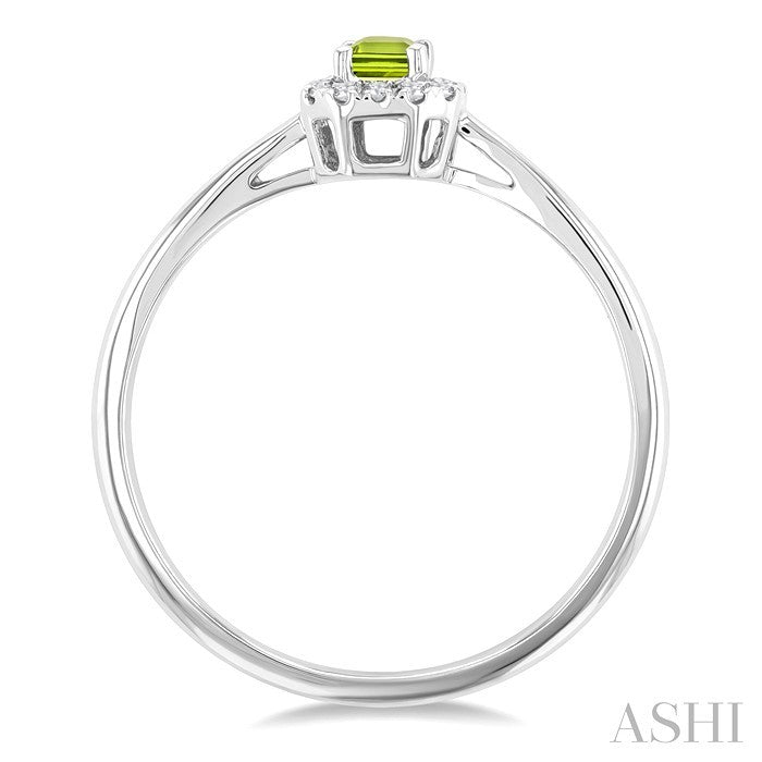 5x3 MM Octagonal Shape Peridot and 1/20 Ctw Round Cut Diamond Halo Semi-Precious Ring in 10K White Gold