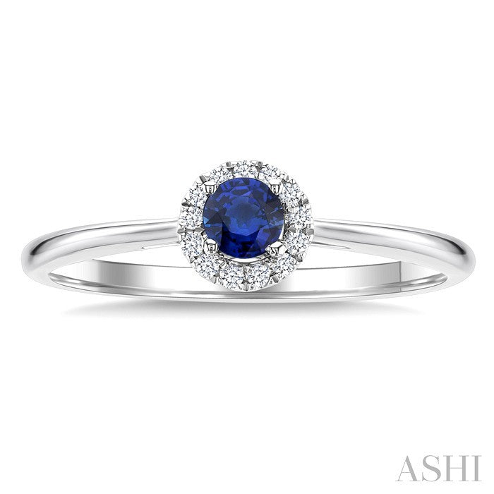 3.25 MM Round Sapphire and 1/20 Ctw Round Cut Diamond Halo Precious Ring in 10K White Gold