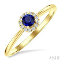 3.25 MM Round Sapphire and 1/20 Ctw Round Cut Diamond Halo Precious Ring in 10K Yellow Gold