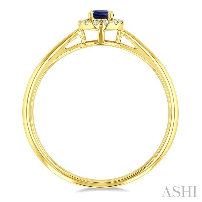 3.25 MM Round Sapphire and 1/20 Ctw Round Cut Diamond Halo Precious Ring in 10K Yellow Gold