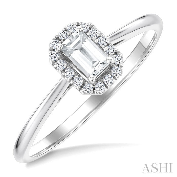 5x3 MM Octagonal Shape White Topaz and 1/20 Ctw Round Cut Diamond Halo Semi-Precious Ring in 10K White Gold