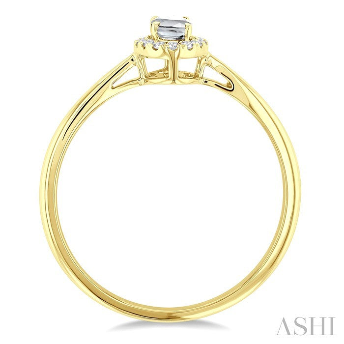 5x3 MM Oval Shape White Topaz and 1/20 Ctw Round Cut Diamond Halo Semi-Precious Ring in 10K Yellow Gold