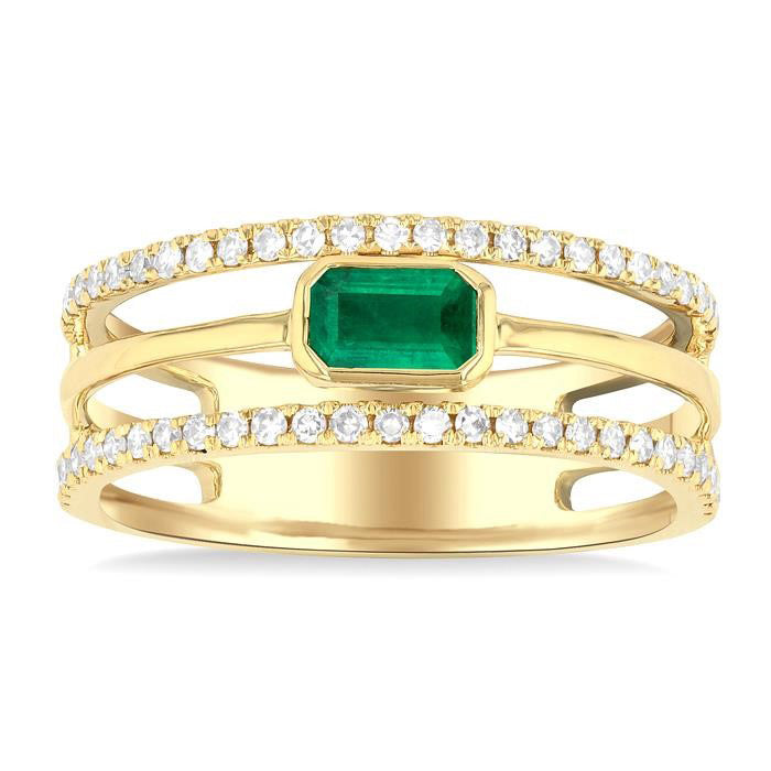 Emerald Shape East-West Emerald Gemstone & Diamond Ring