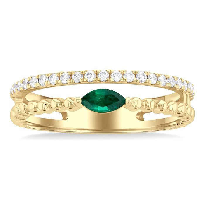 Bead Marquise Shape Gemstone & Diamond Ring