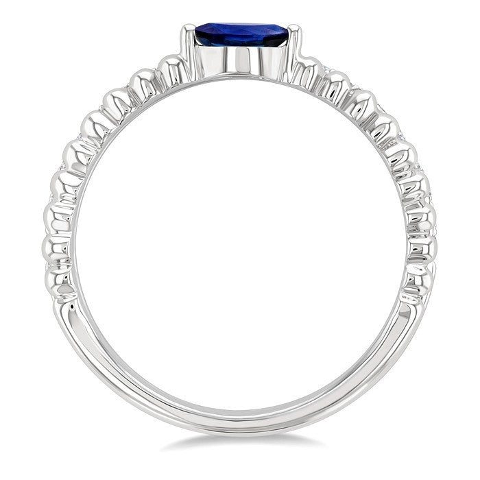 5x2.5 MM Marquise Shape Sapphire and 1/5 Ctw Round Cut Diamond Precious Split Twin Ring in 10K White Gold