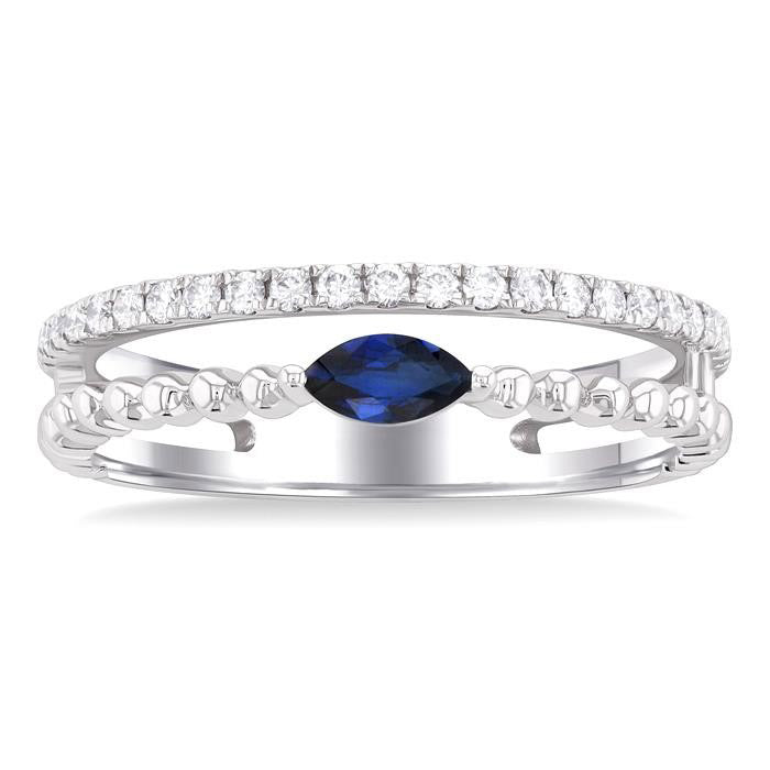 Bead Marquise Shape Gemstone & Diamond Ring