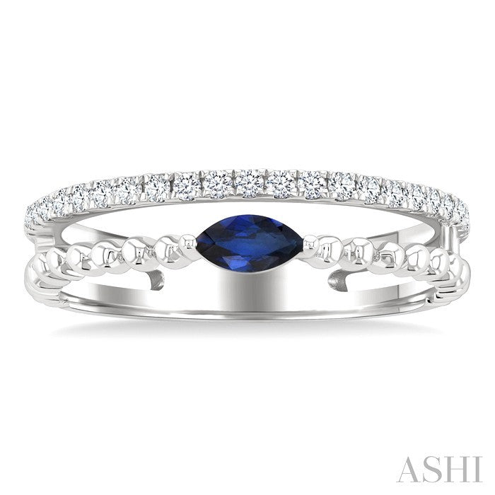 5x2.5 MM Marquise Shape Sapphire and 1/5 Ctw Round Cut Diamond Precious Split Twin Ring in 10K White Gold