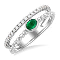 4X3 MM Oval Shape Emerald and 1/5 Ctw Bead Bijoux Round Cut Diamond East-West Precious Ring in 10K White Gold