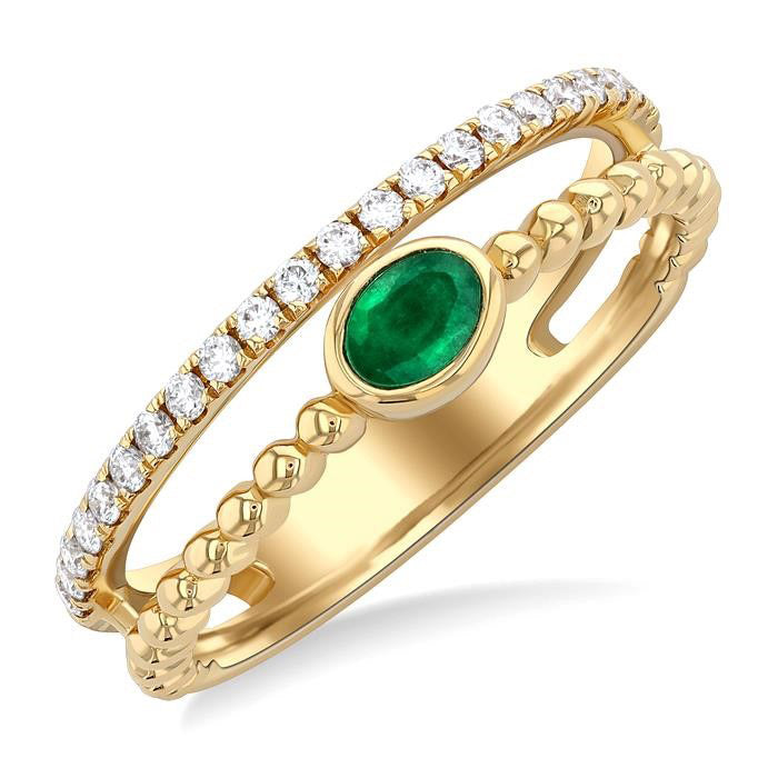 Bead Oval Shape Gemstone & Diamond Ring