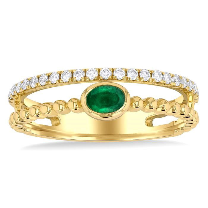 Bead Oval Shape Gemstone & Diamond Ring
