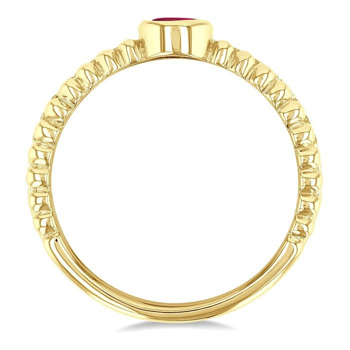 4x3 MM Oval Shape Ruby and 1/5 Ctw Round Cut Diamond Precious Fashion Split Twin Ring in 10K Yellow Gold