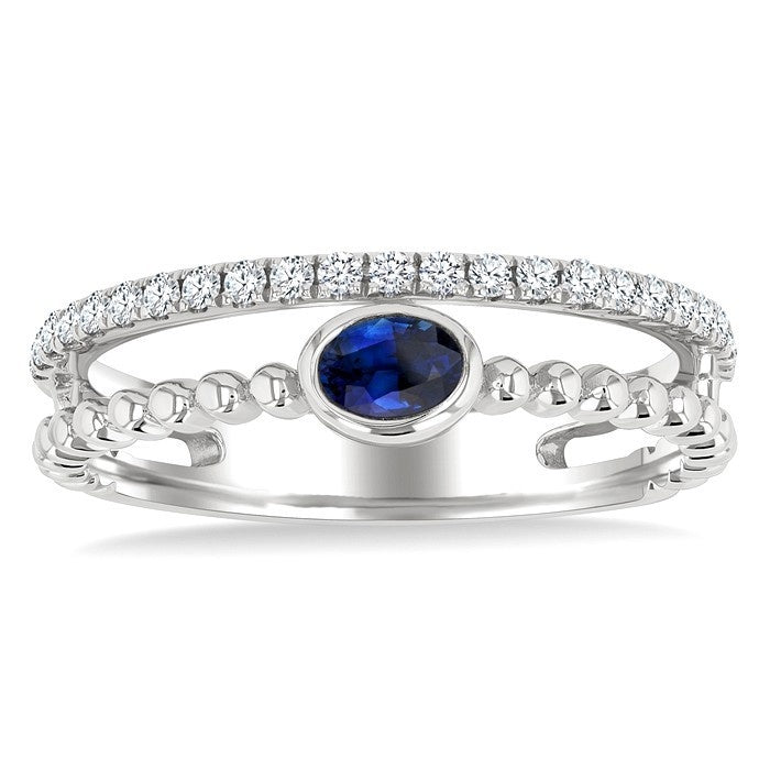 Bead Oval Shape Gemstone & Diamond Ring