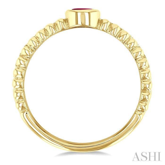 4x3 MM Oval Shape Ruby and 1/5 Ctw Round Cut Diamond Precious Fashion Split Twin Ring in 10K Yellow Gold