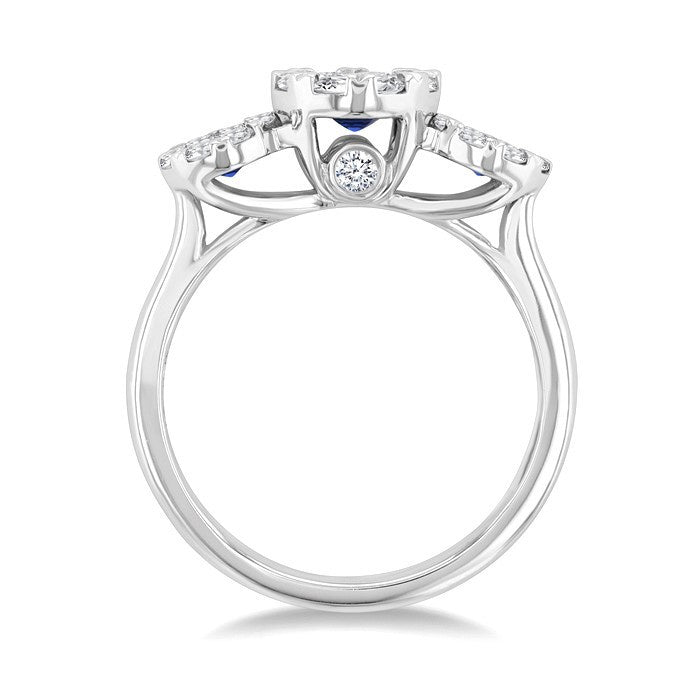 3.8 MM & 3 MM Sapphire and 5/8 Ctw Round Cut Diamond Precious Shine Bright Past, Present and Future Ring in 14K White Gold