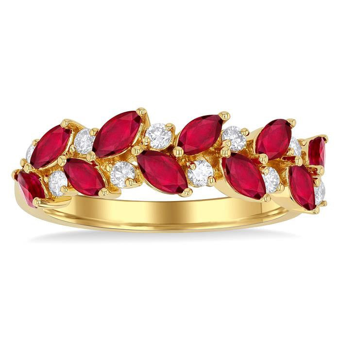 Marquise Shape Gemstone & Diamond Band