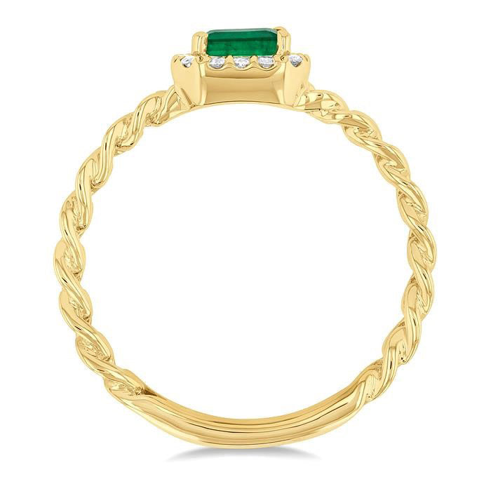 Emerald Shape Curb & Cuban East-West Gemstone & Halo Diamond Ring