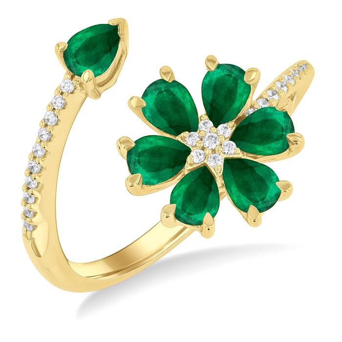 Blossom Pear Shape Gemstone & Diamond Fashion Open Ring