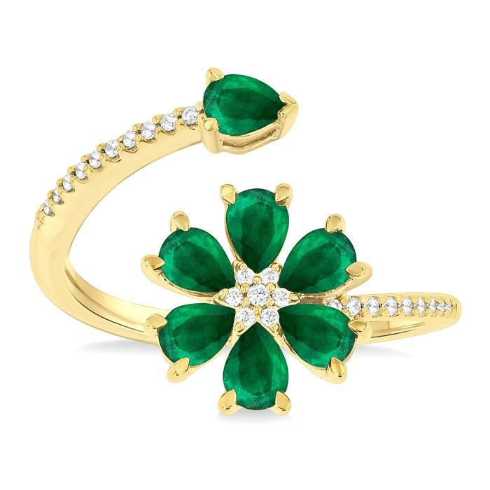 Blossom Pear Shape Gemstone & Diamond Fashion Open Ring