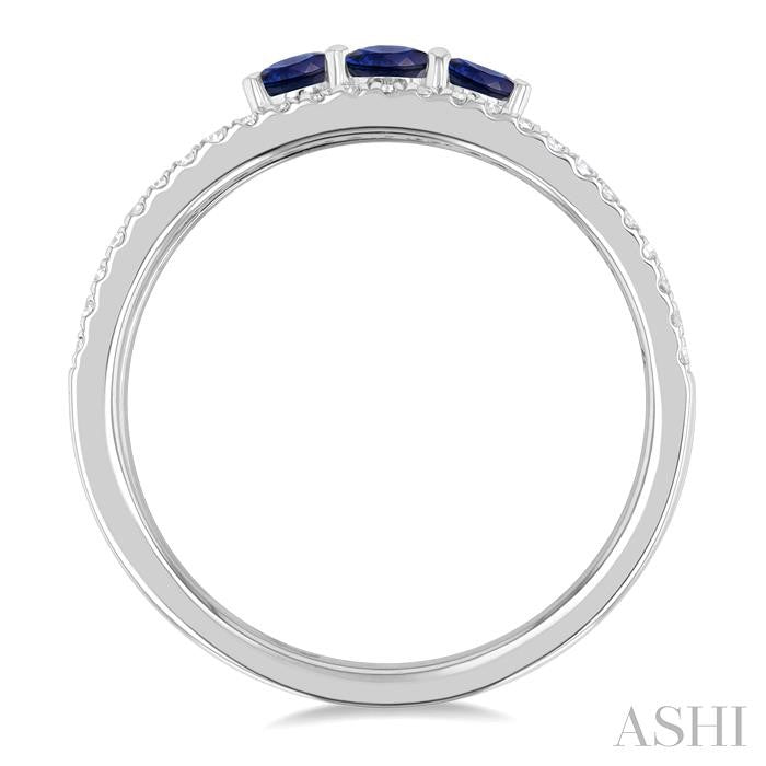3.2 MM, 2.7 MM Round Cut Sapphire & 1/4 Ctw Round Cut Diamond Past, Present and Future Precious Layered Fashion Ring in 10K White Gold
